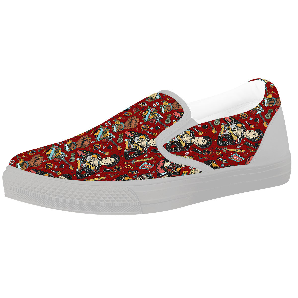 Punk Girl Lifestyle Tattoo Print Pattern White Slip On Shoes-grizzshop