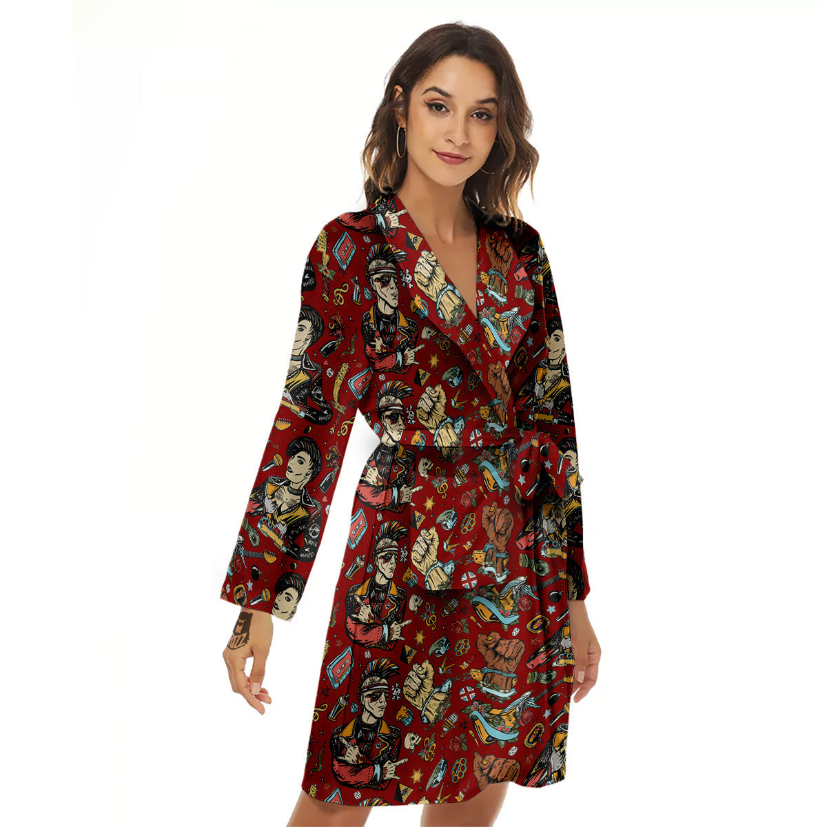 Punk Girl Lifestyle Tattoo Print Pattern Women's Robe-grizzshop