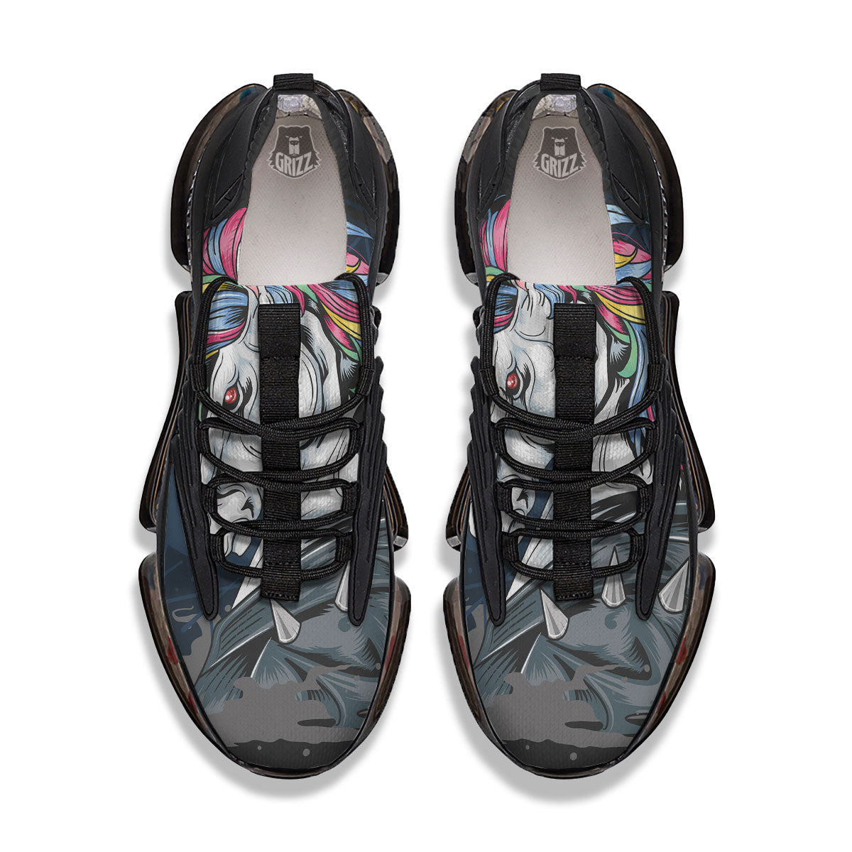 Punk Unicorn Print Black Gym Shoes-grizzshop