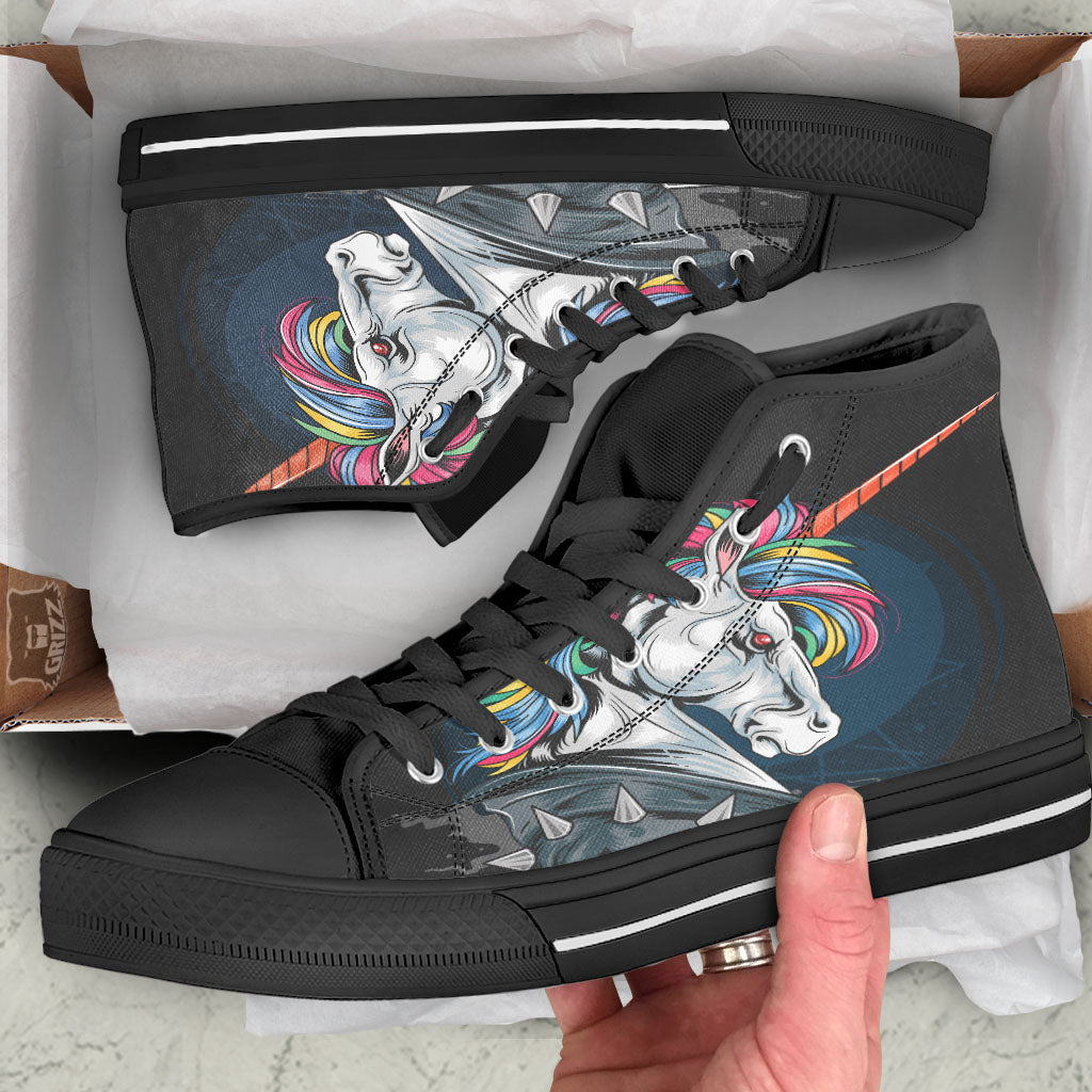 Punk Unicorn Print Black High Top Shoes-grizzshop