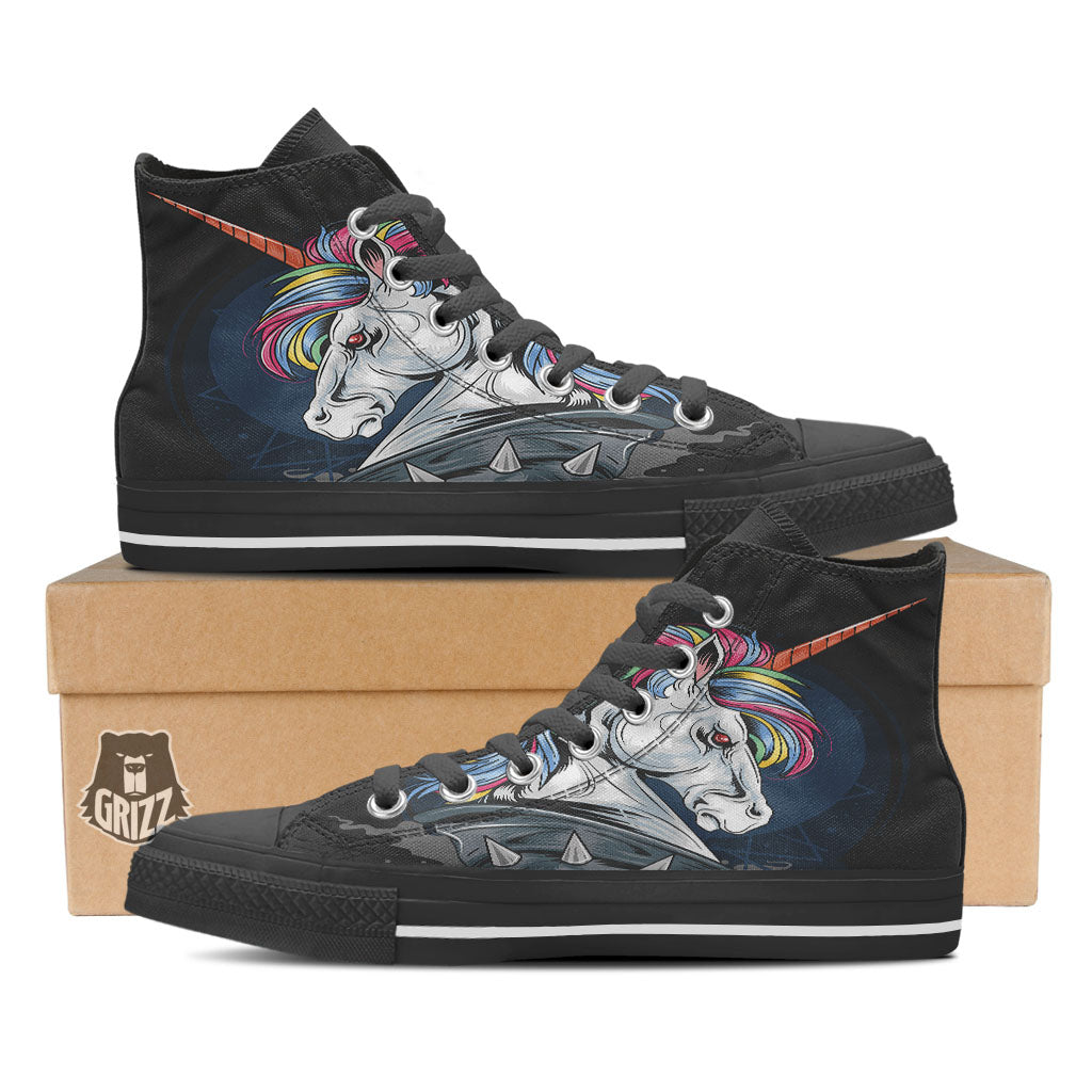 Punk Unicorn Print Black High Top Shoes-grizzshop