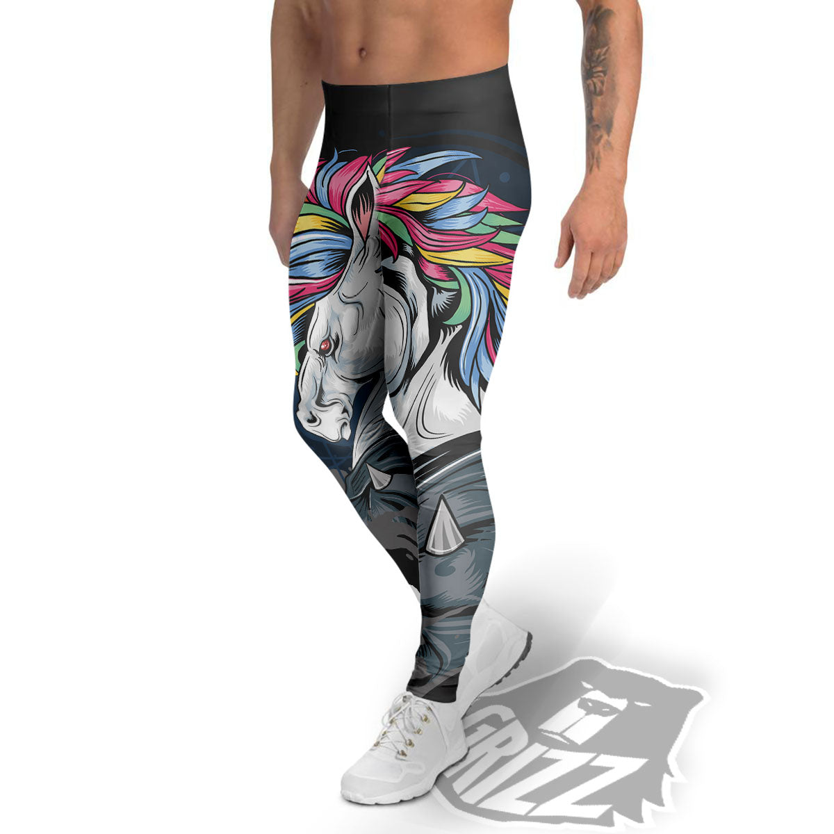 Punk Unicorn Print Men's Leggings-grizzshop