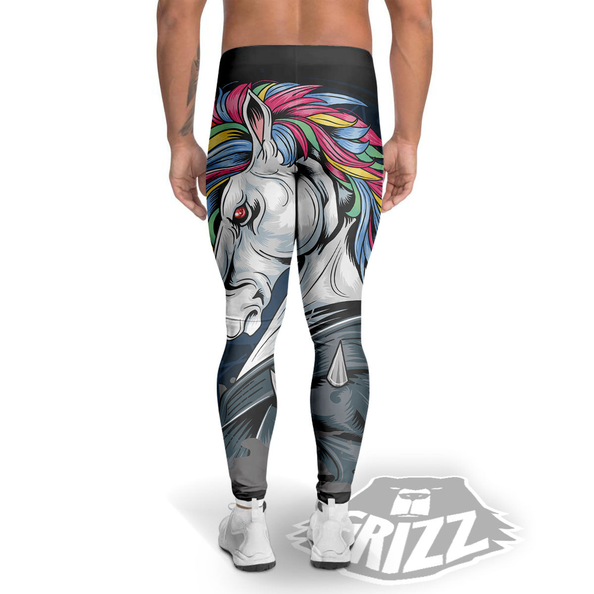 Punk Unicorn Print Men's Leggings-grizzshop