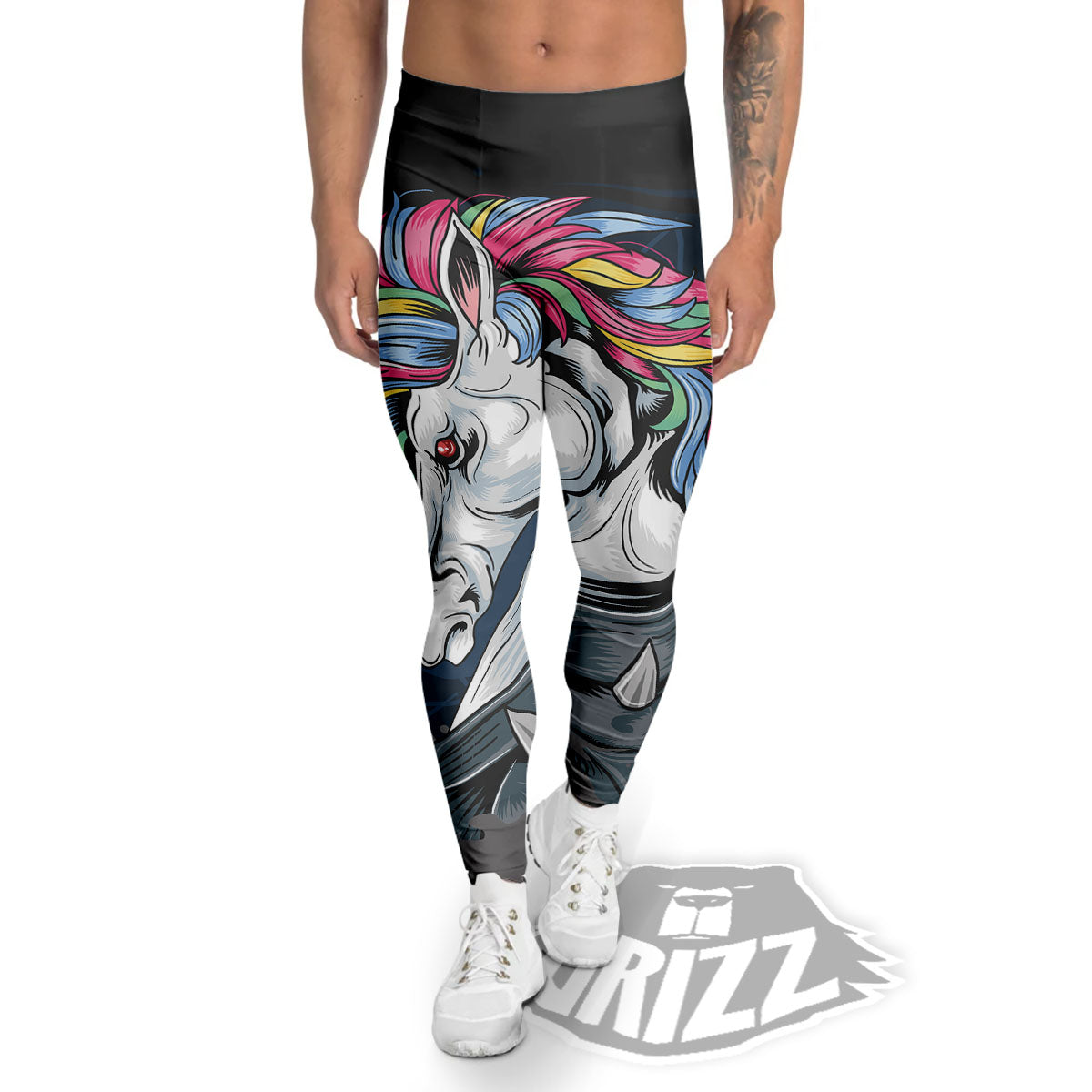 Punk Unicorn Print Men's Leggings-grizzshop