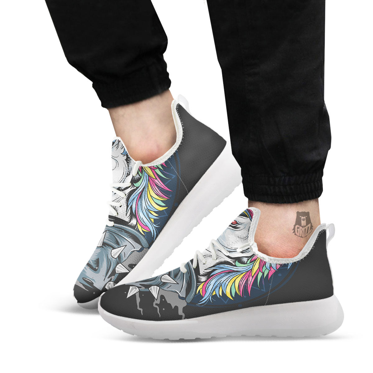 Punk Unicorn Print White Athletic Shoes-grizzshop