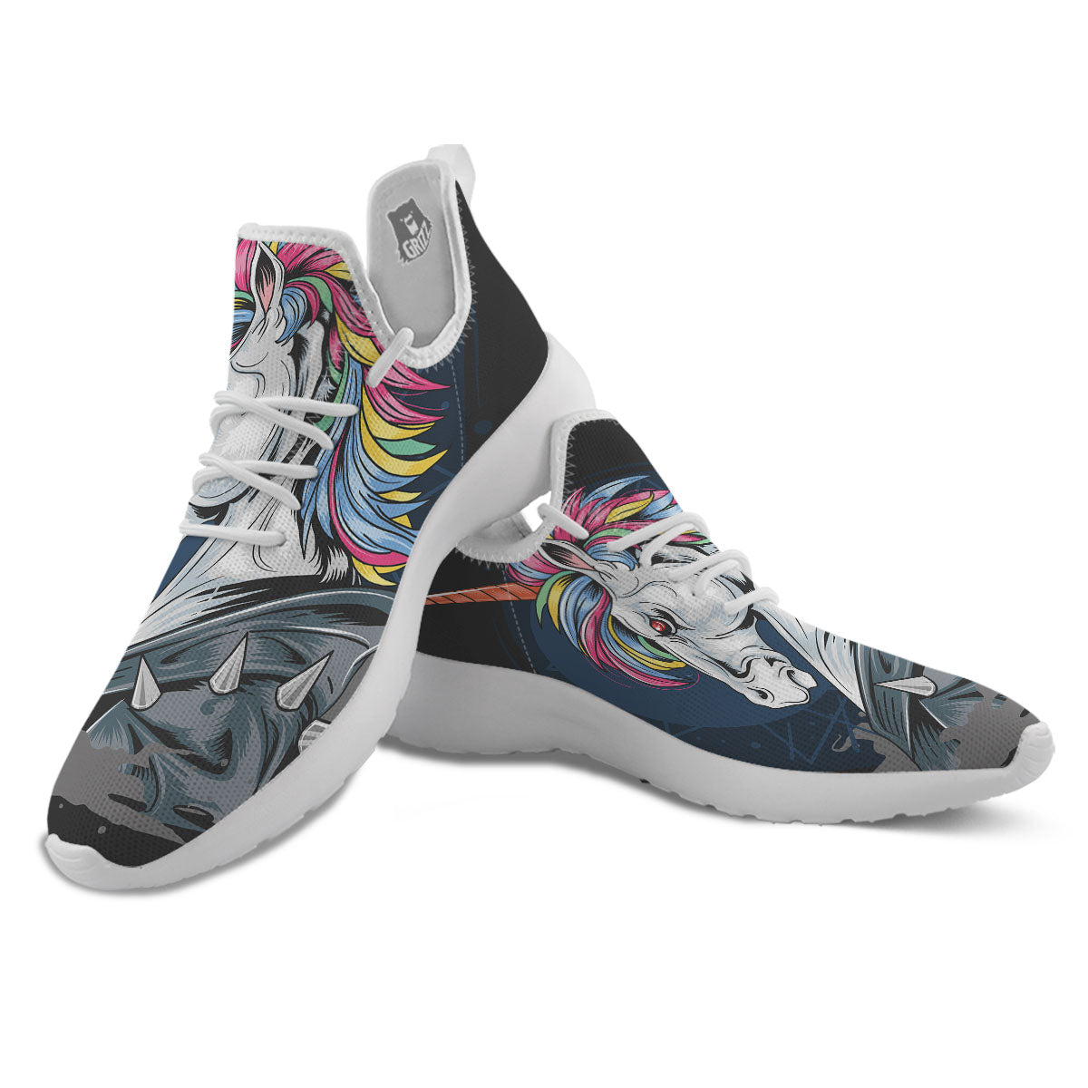 Punk Unicorn Print White Athletic Shoes-grizzshop