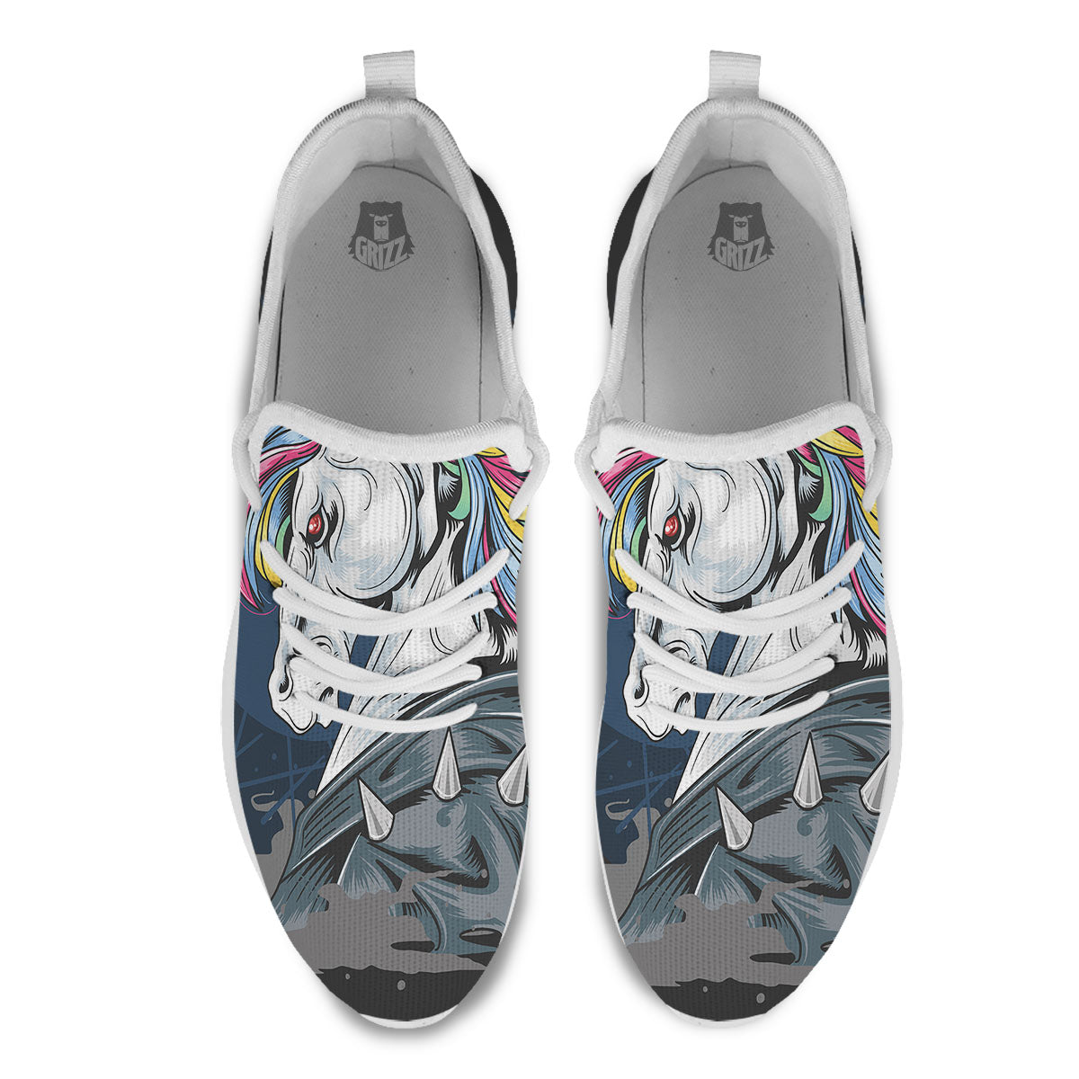 Punk Unicorn Print White Athletic Shoes-grizzshop