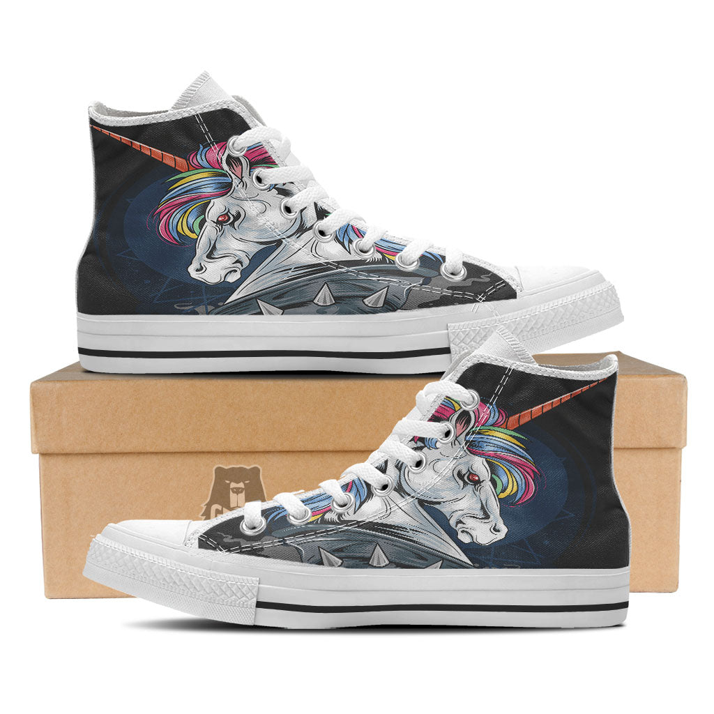 Punk Unicorn Print White High Top Shoes-grizzshop