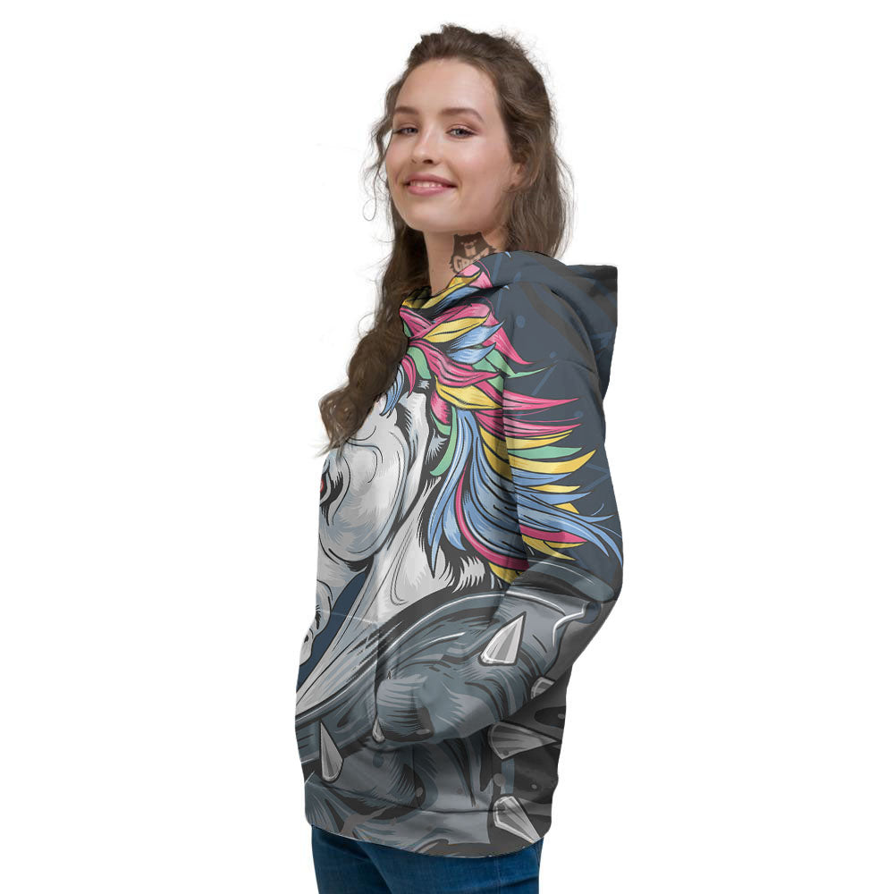 Punk Unicorn Print Women's Hoodie-grizzshop