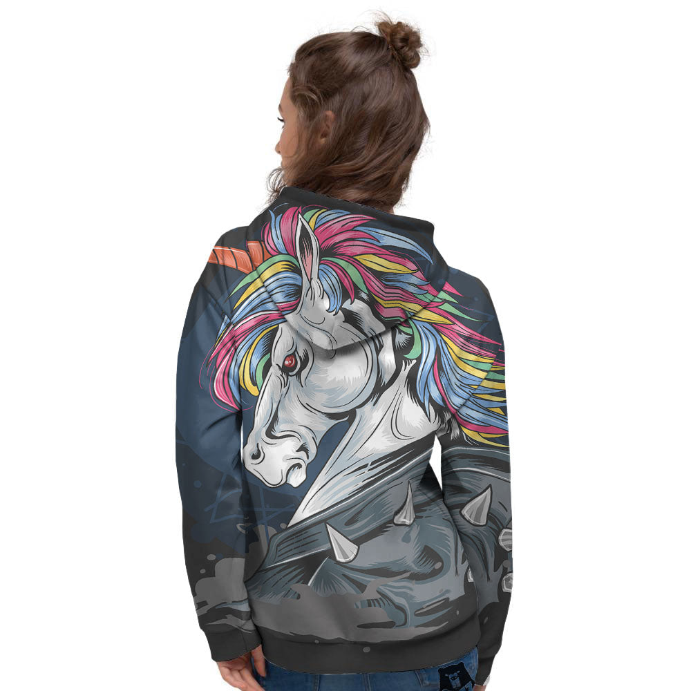 Punk Unicorn Print Women's Hoodie-grizzshop