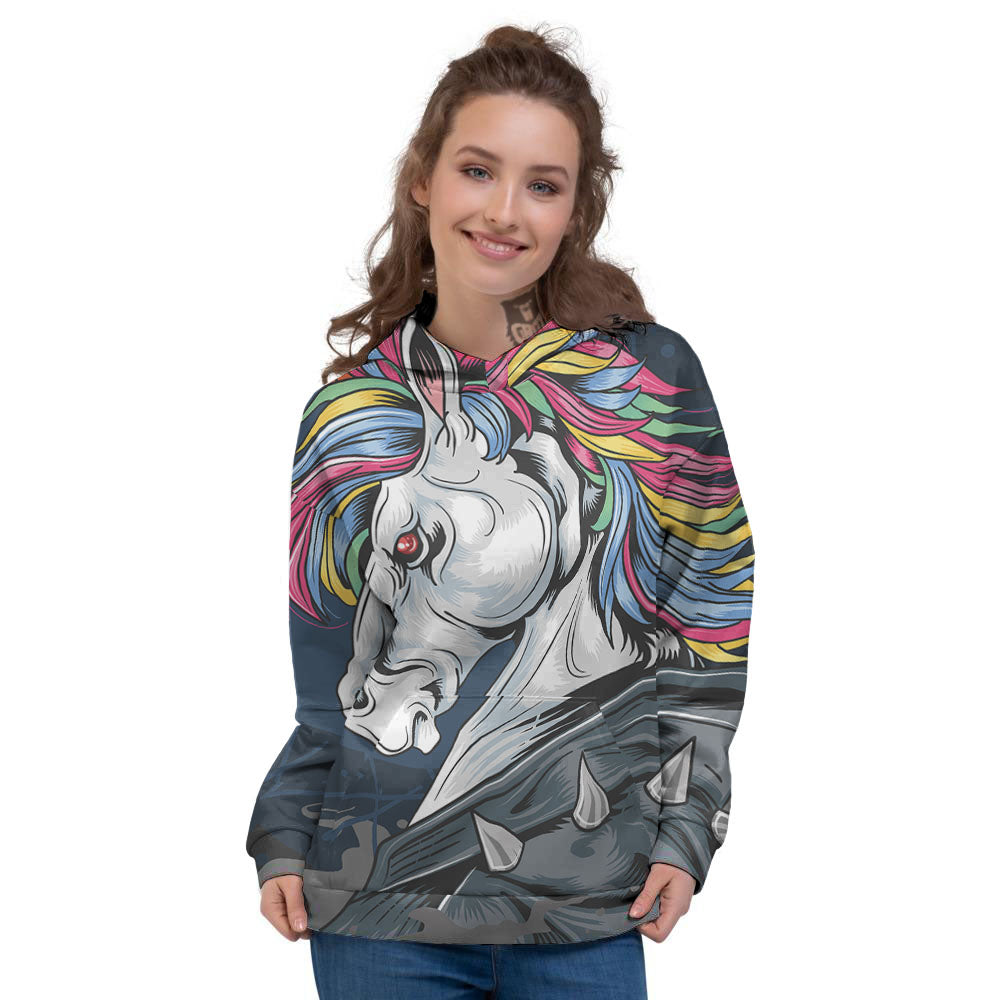 Punk Unicorn Print Women's Hoodie-grizzshop