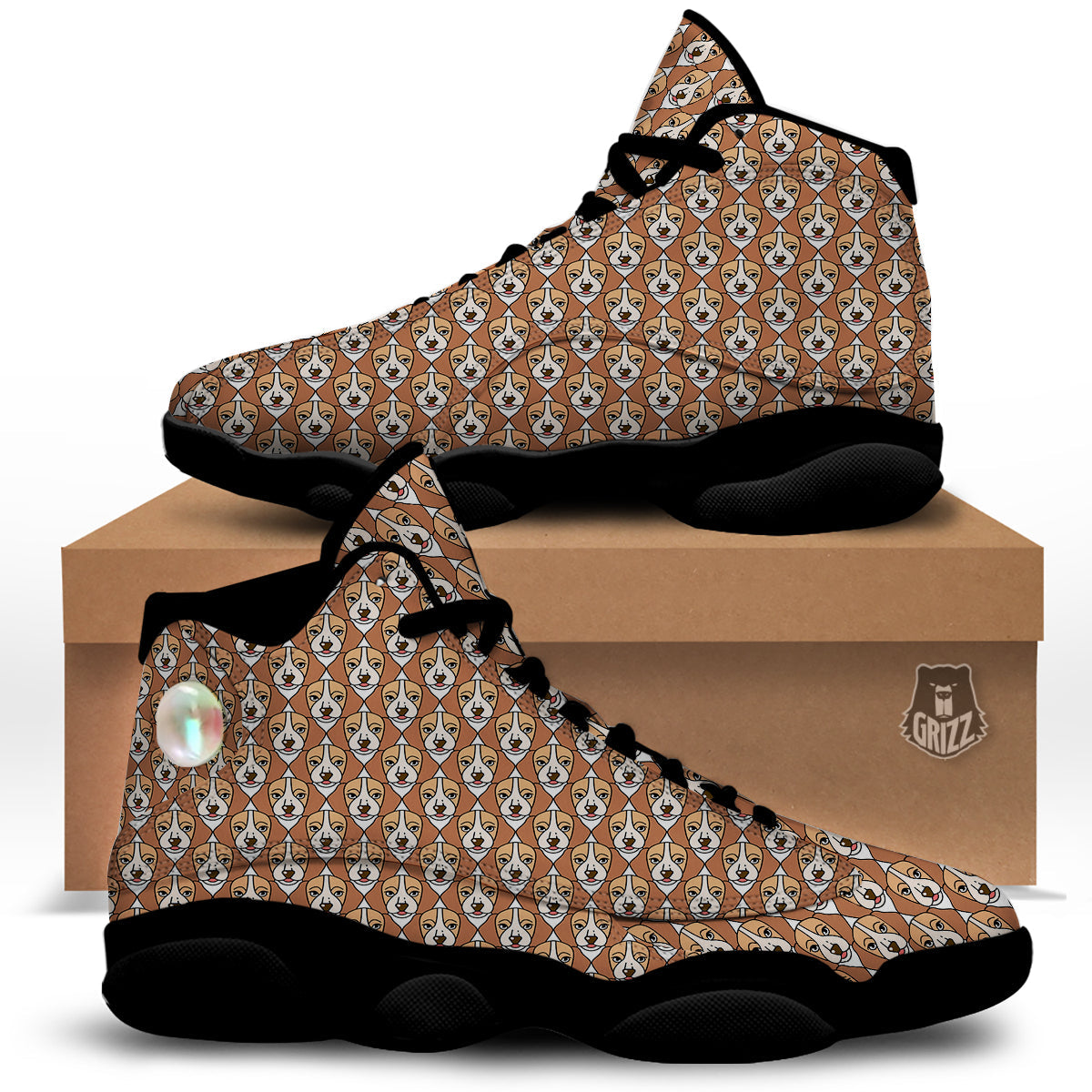 Puppy Adorable Beagle Print Pattern Black Basketball Shoes-grizzshop
