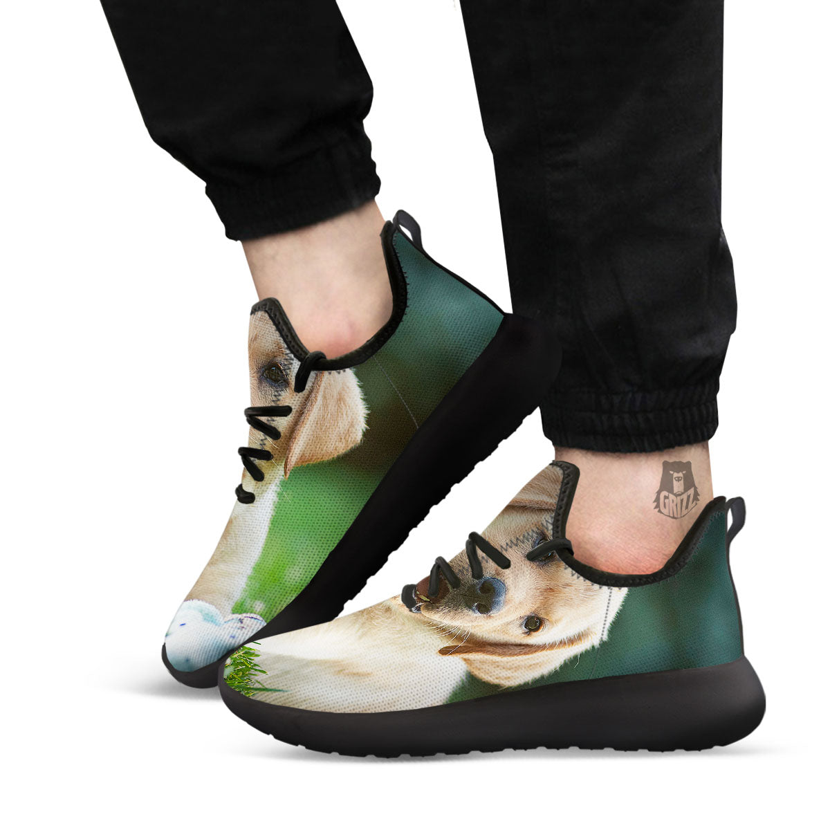 Puppy And Labrador Retriever Print Black Athletic Shoes-grizzshop