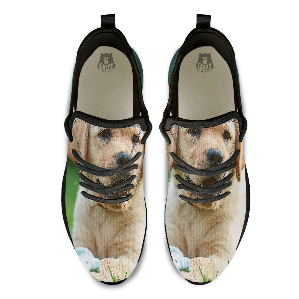 Puppy And Labrador Retriever Print Black Athletic Shoes-grizzshop
