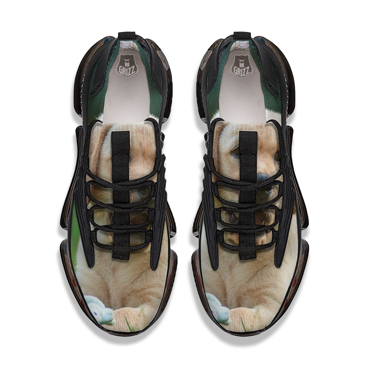 Puppy And Labrador Retriever Print Black Gym Shoes-grizzshop