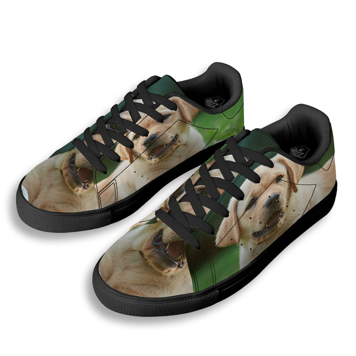 Puppy And Labrador Retriever Print Black Low Top Sneakers-grizzshop