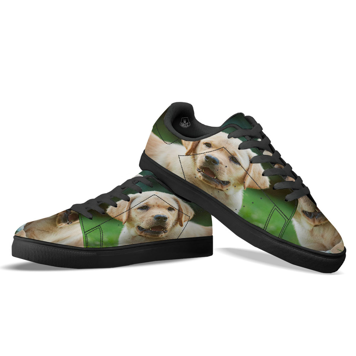 Puppy And Labrador Retriever Print Black Low Top Sneakers-grizzshop