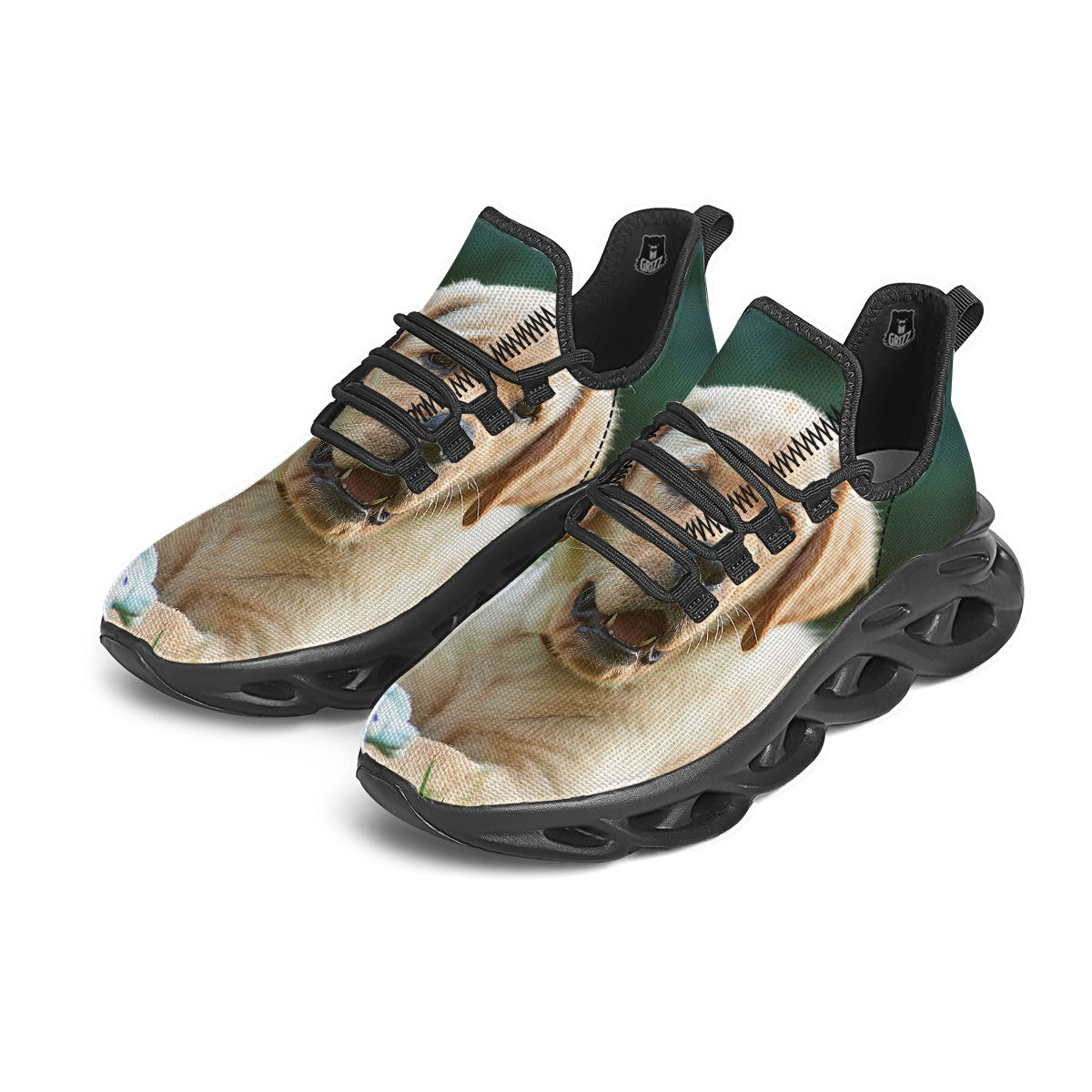 Puppy And Labrador Retriever Print Black Running Shoes-grizzshop