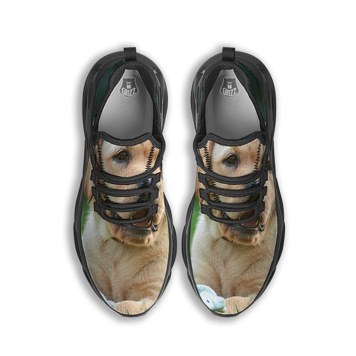 Puppy And Labrador Retriever Print Black Running Shoes-grizzshop