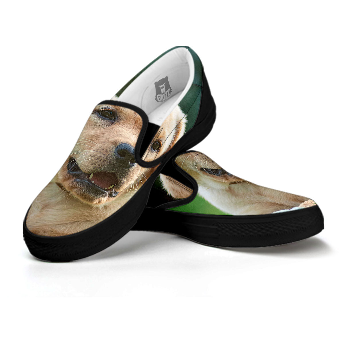 Puppy And Labrador Retriever Print Black Slip On Shoes-grizzshop