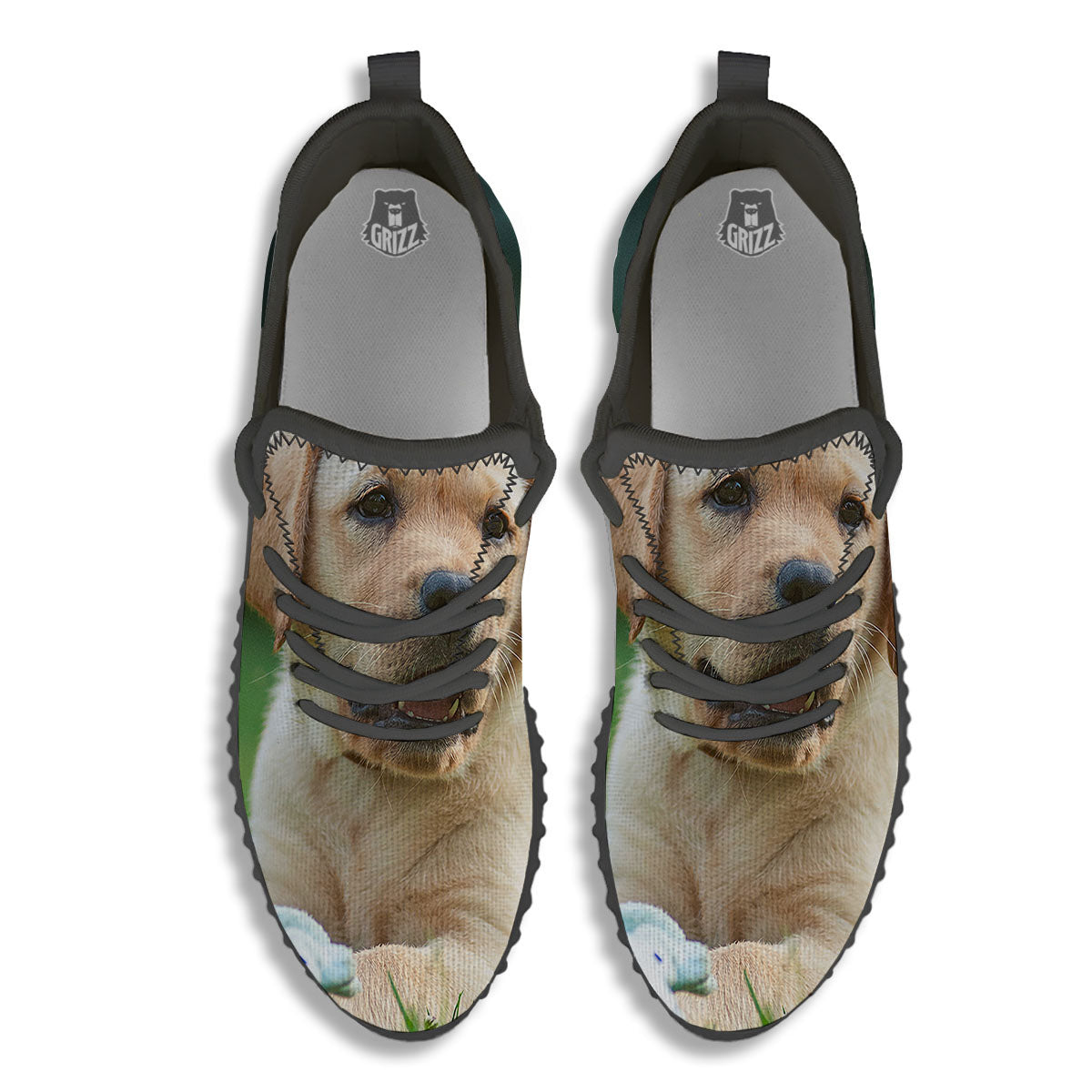 Puppy And Labrador Retriever Print Black Walking Shoes-grizzshop