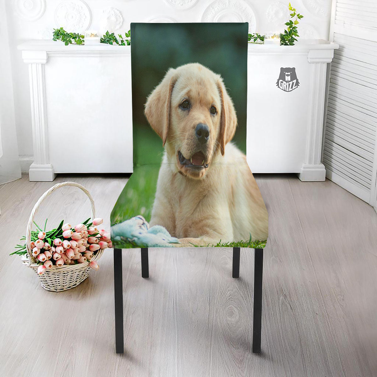 Puppy And Labrador Retriever Print Dining Chair Slipcover-grizzshop