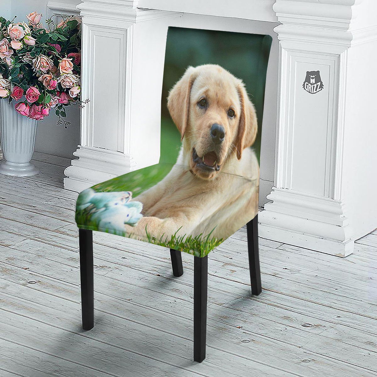 Puppy And Labrador Retriever Print Dining Chair Slipcover-grizzshop