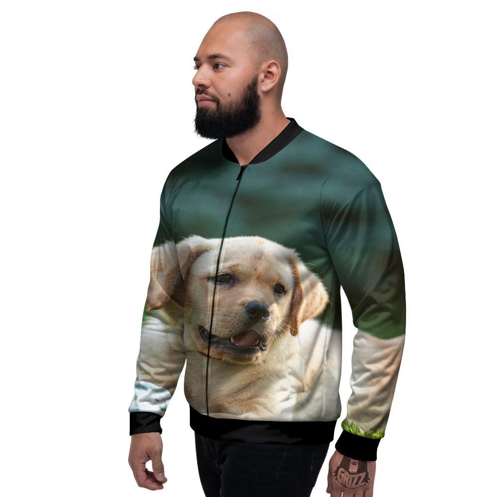 Puppy And Labrador Retriever Print Men's Bomber Jacket-grizzshop