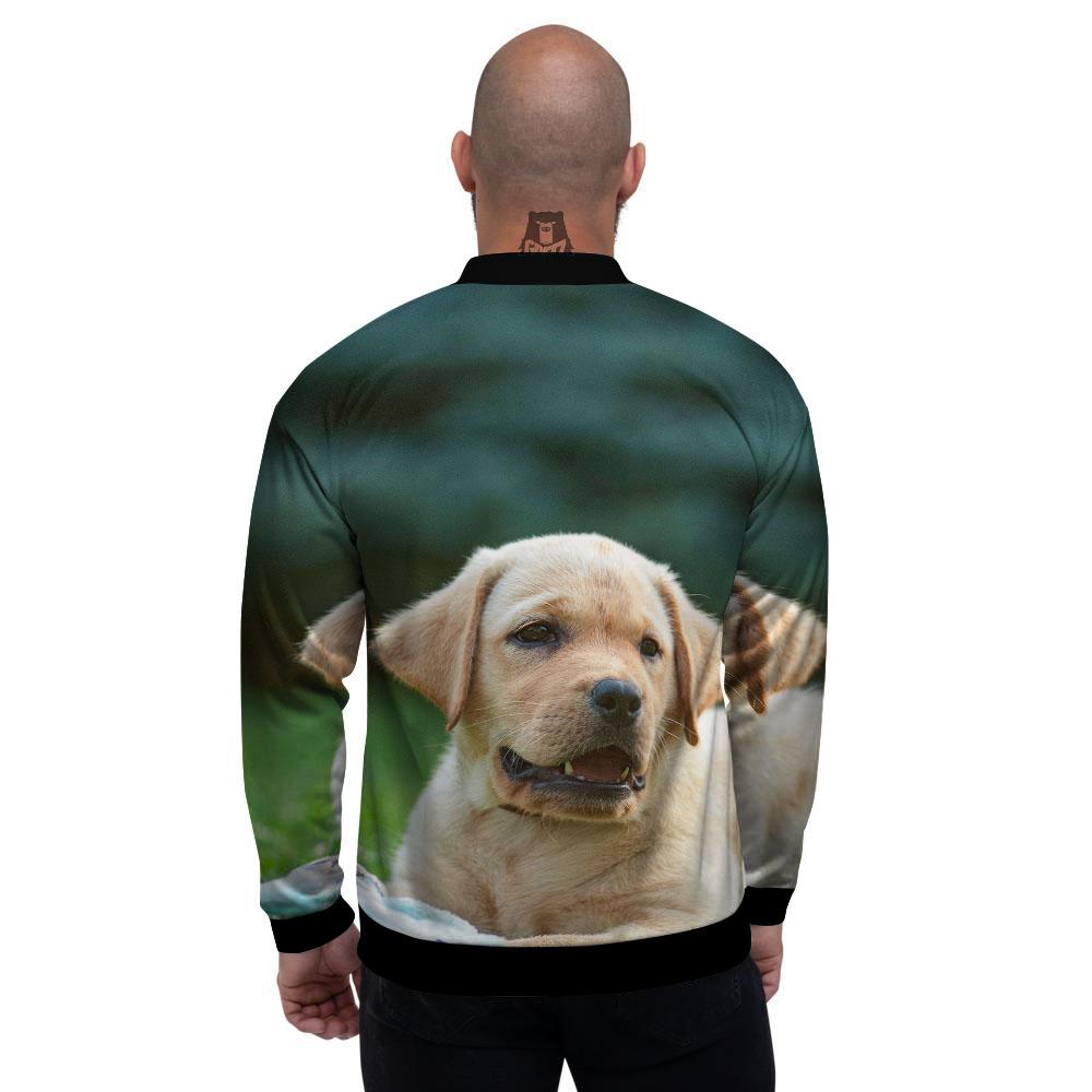 Puppy And Labrador Retriever Print Men's Bomber Jacket-grizzshop