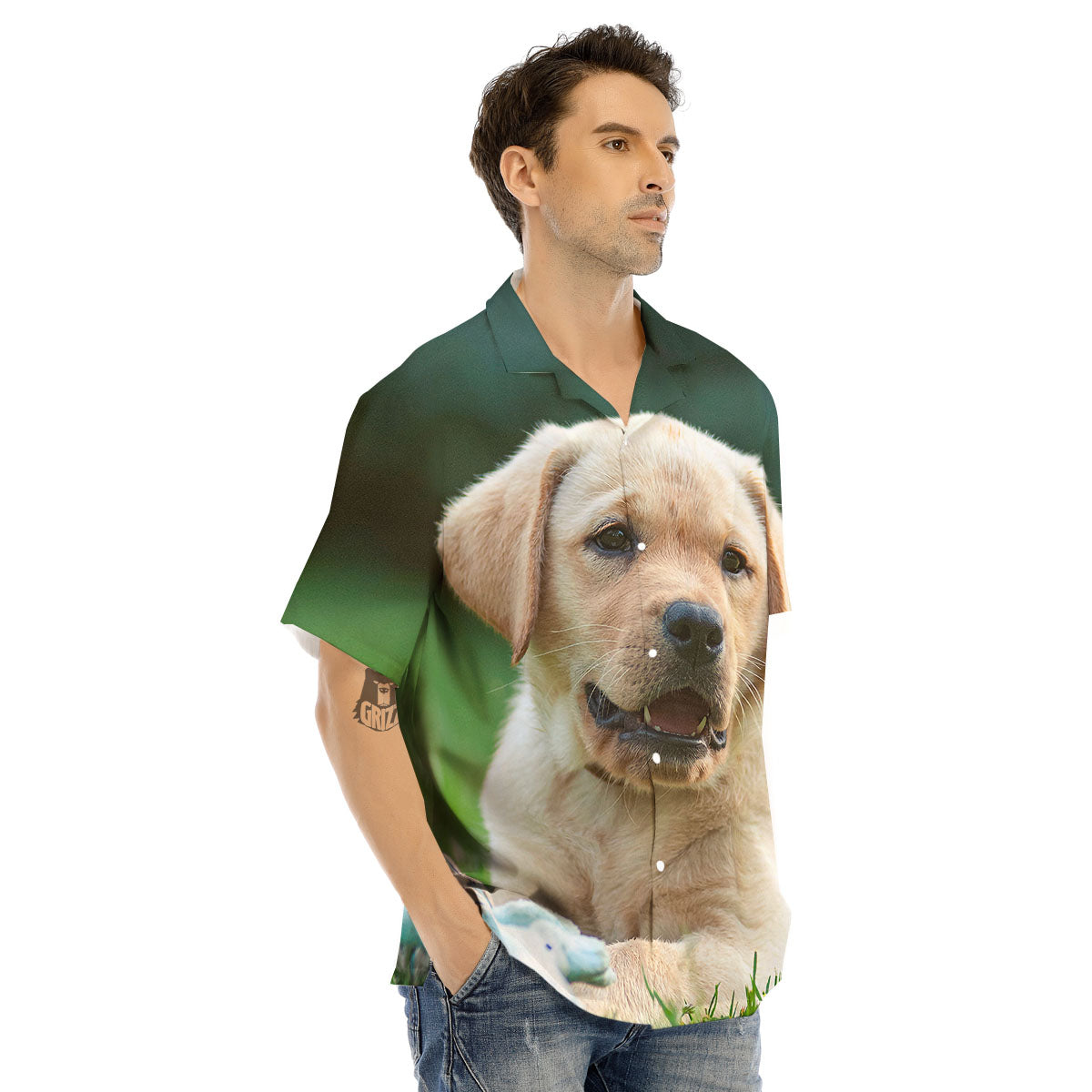 Puppy And Labrador Retriever Print Men's Hawaiian Shirt-grizzshop