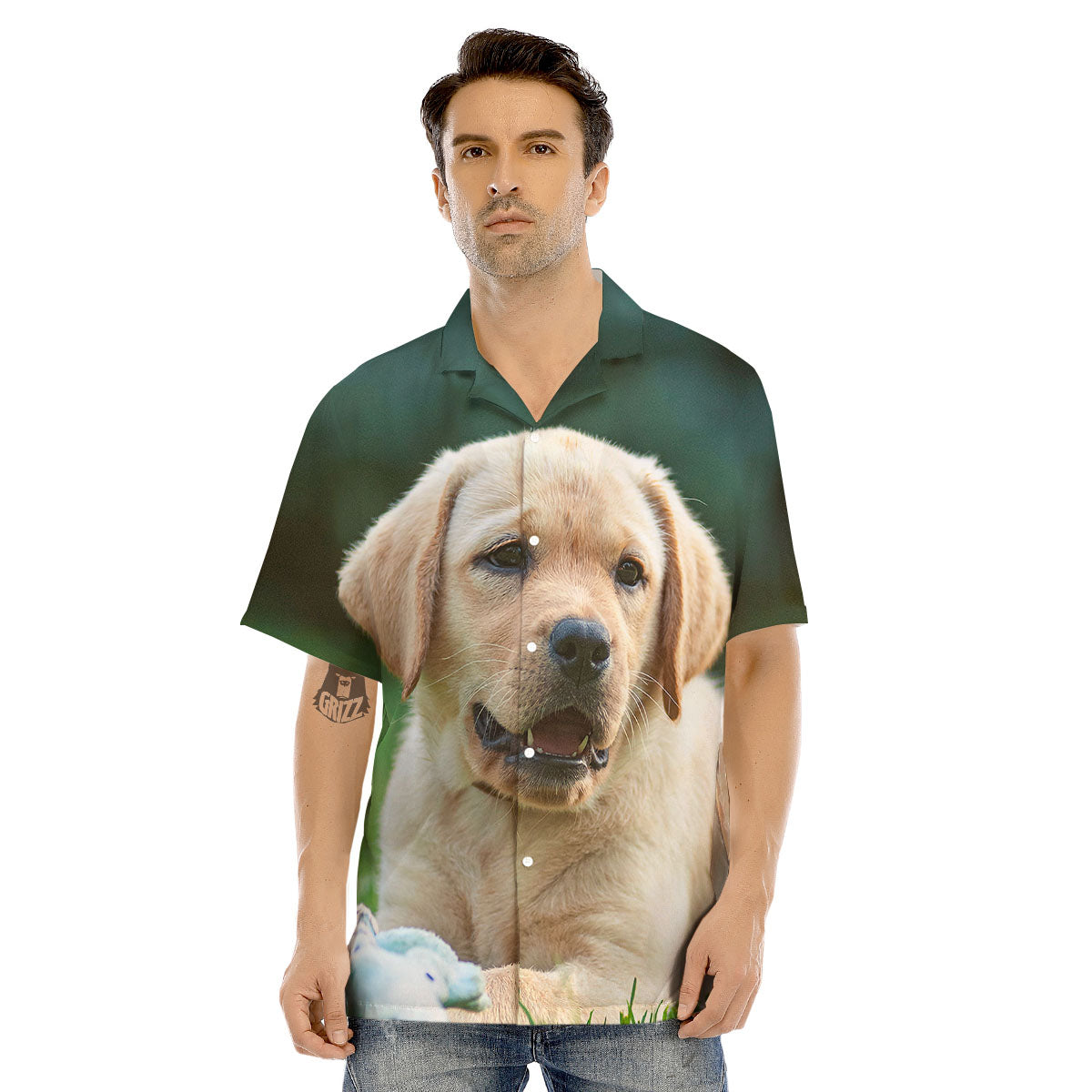 Puppy And Labrador Retriever Print Men's Hawaiian Shirt-grizzshop