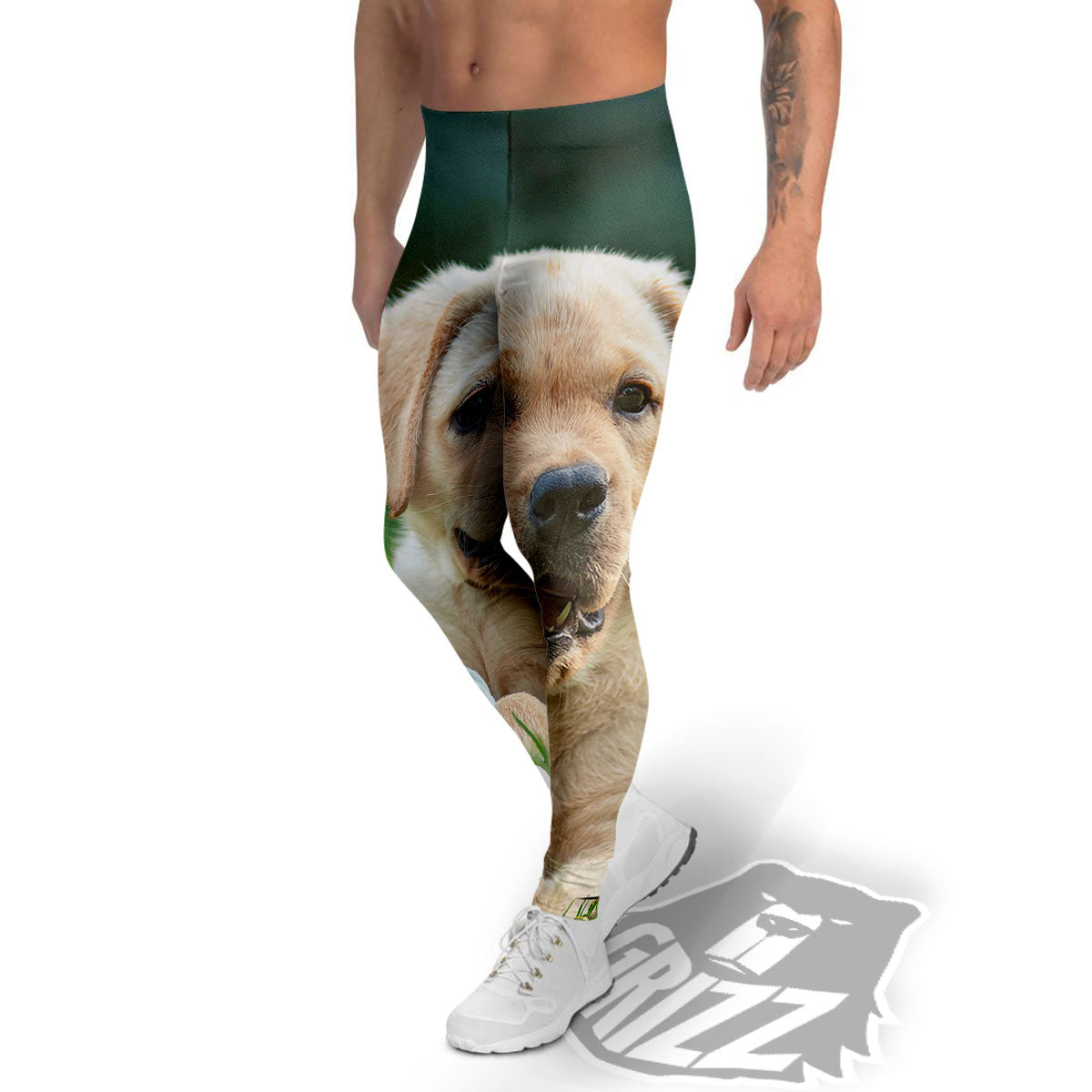 Puppy And Labrador Retriever Print Men's Leggings-grizzshop