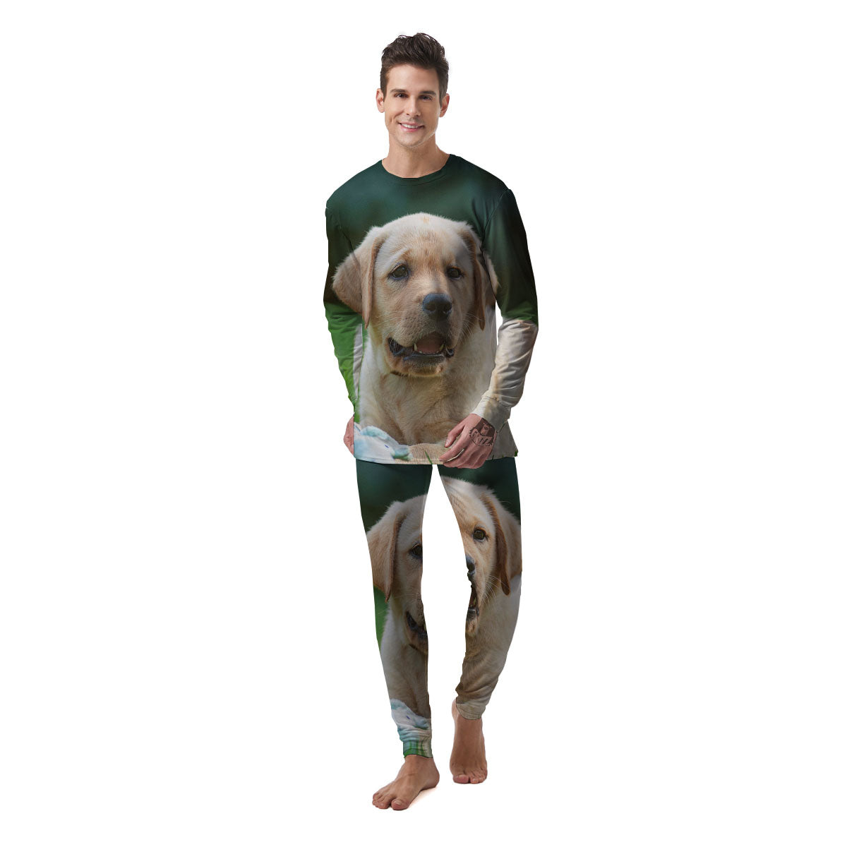 Puppy And Labrador Retriever Print Men's Pajamas-grizzshop