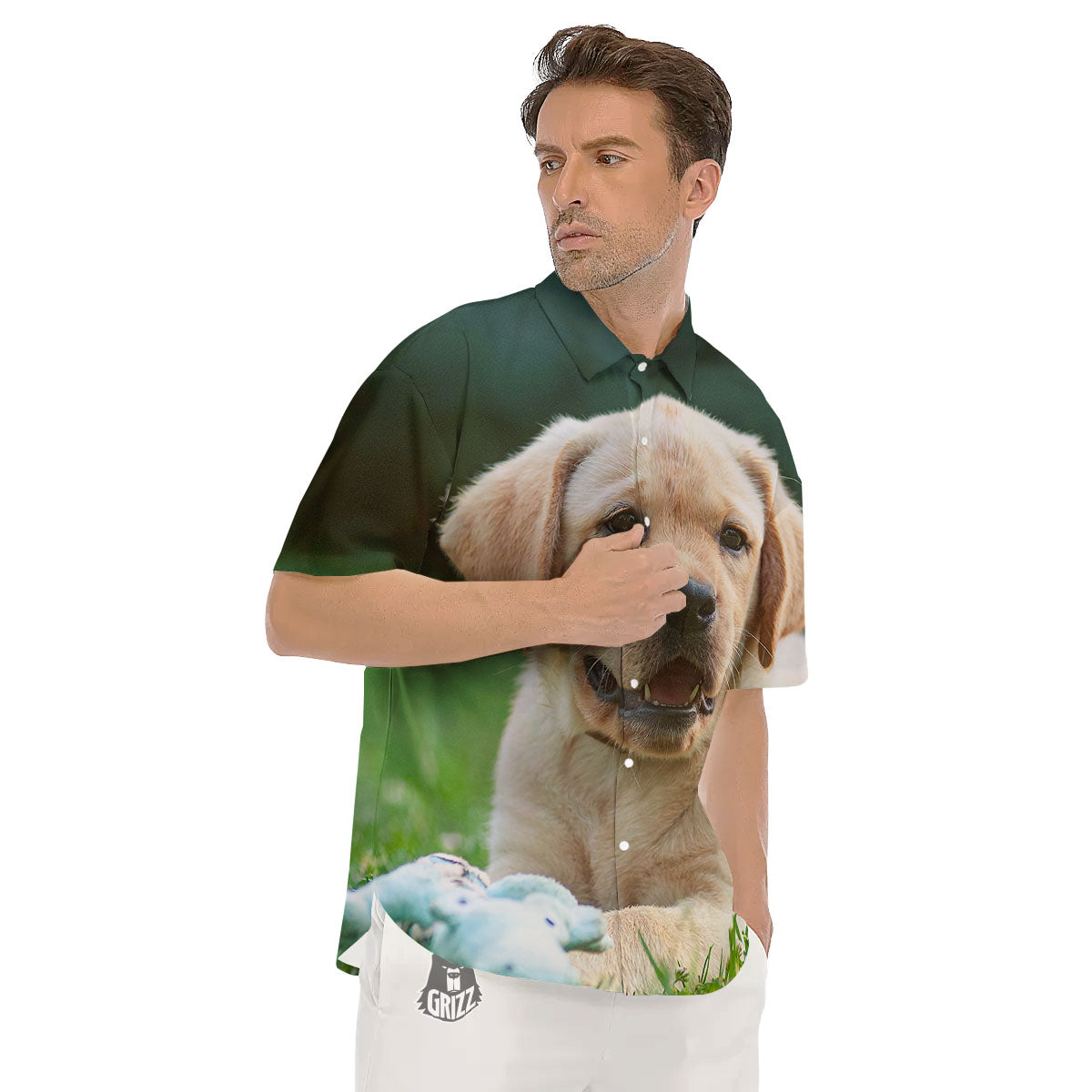 Puppy And Labrador Retriever Print Men's Short Sleeve Shirts-grizzshop
