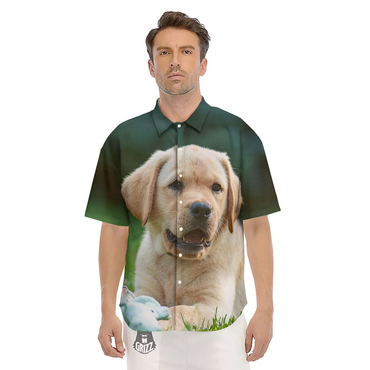 Puppy And Labrador Retriever Print Men's Short Sleeve Shirts-grizzshop