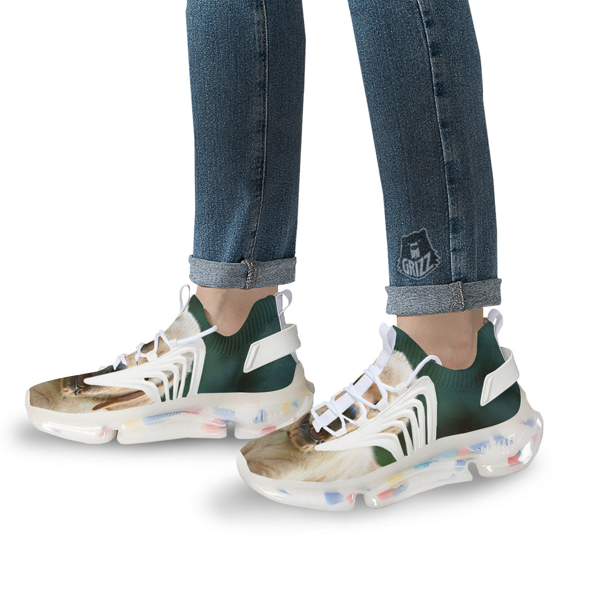 Puppy And Labrador Retriever Print White Gym Shoes-grizzshop