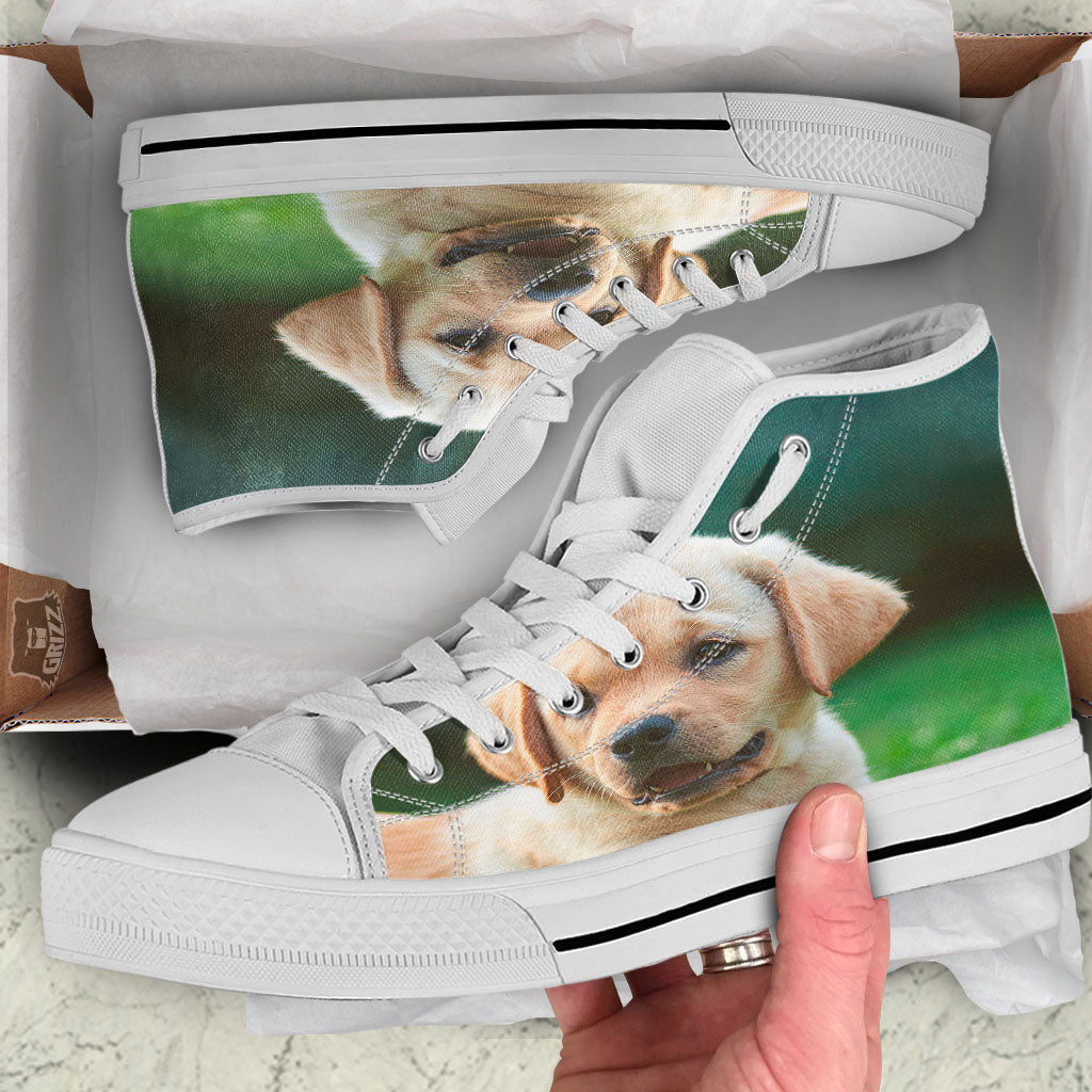 Puppy And Labrador Retriever Print White High Top Shoes-grizzshop