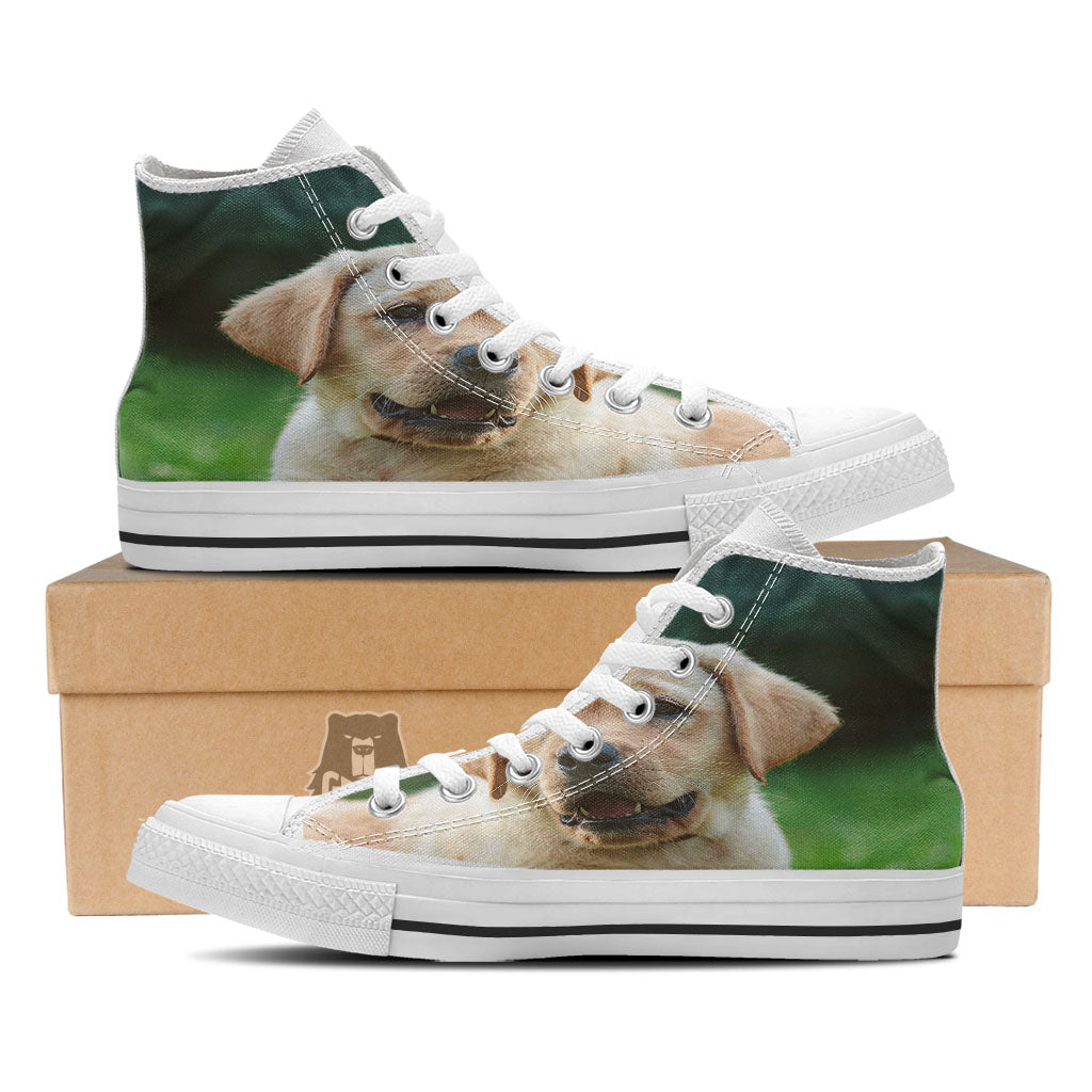 Puppy And Labrador Retriever Print White High Top Shoes-grizzshop