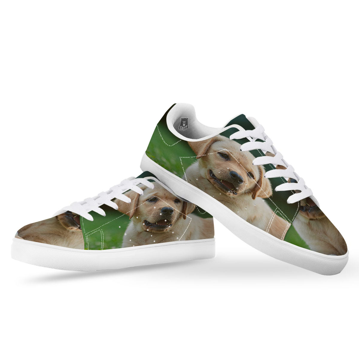 Puppy And Labrador Retriever Print White Low Top Sneakers-grizzshop