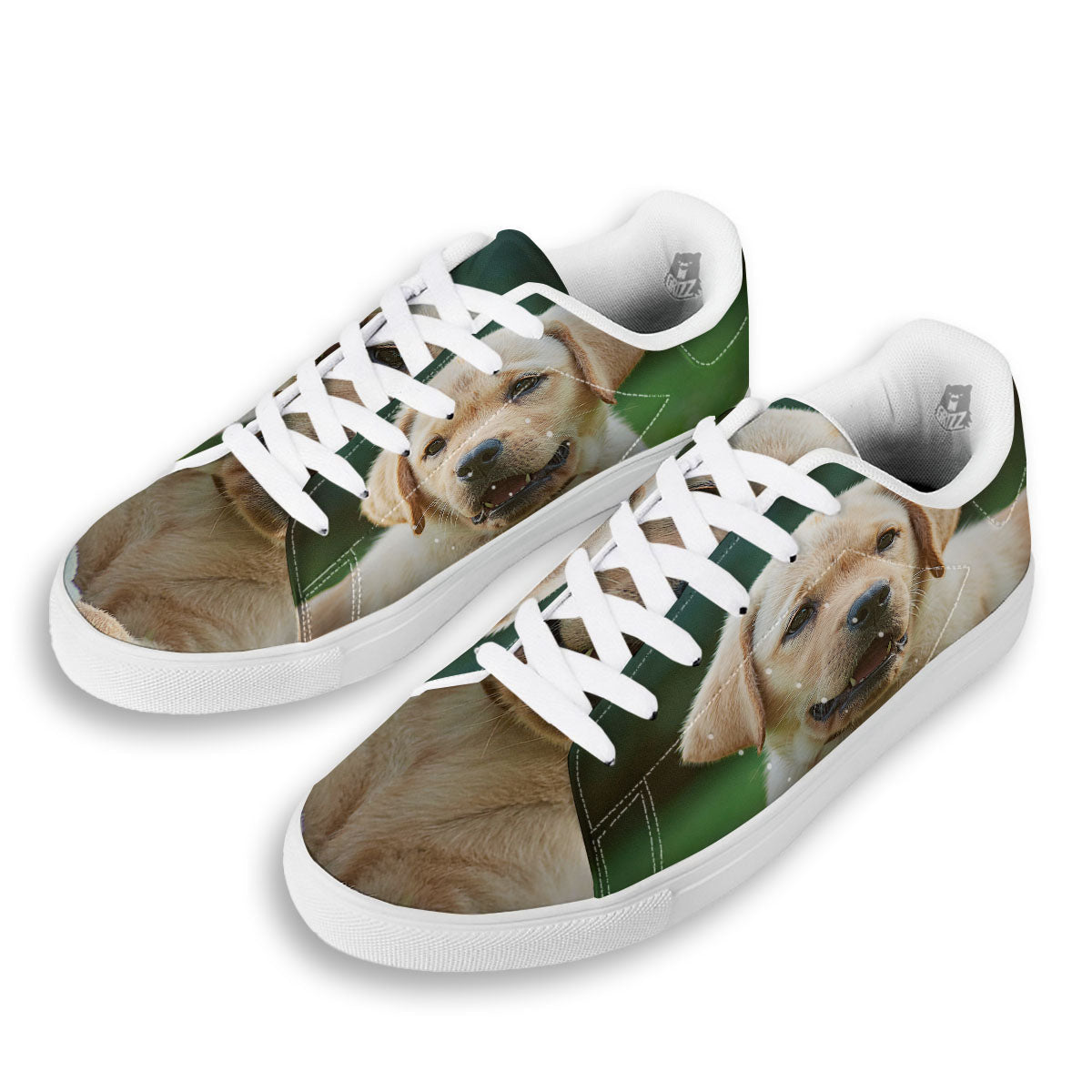 Puppy And Labrador Retriever Print White Low Top Sneakers-grizzshop