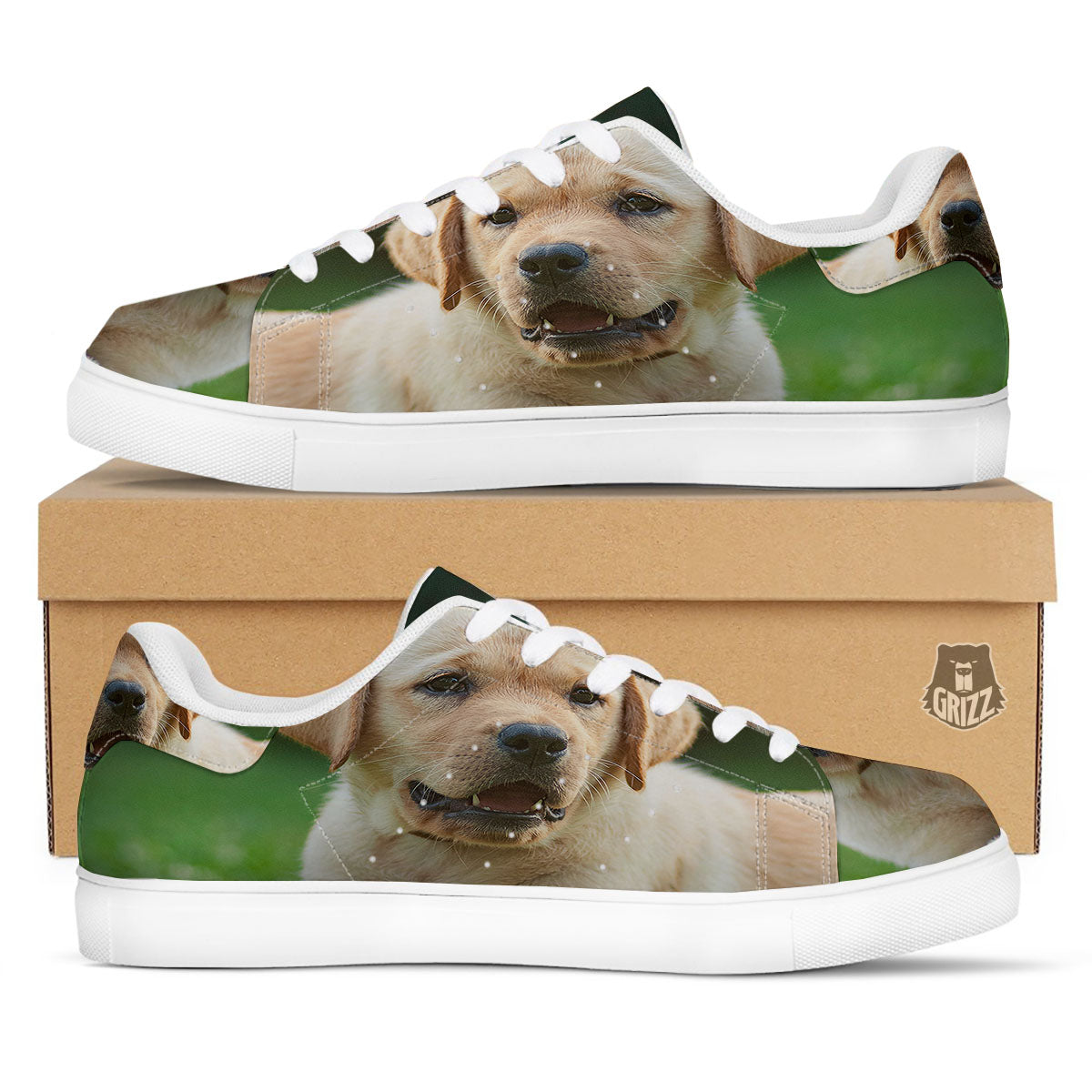 Puppy And Labrador Retriever Print White Low Top Sneakers-grizzshop