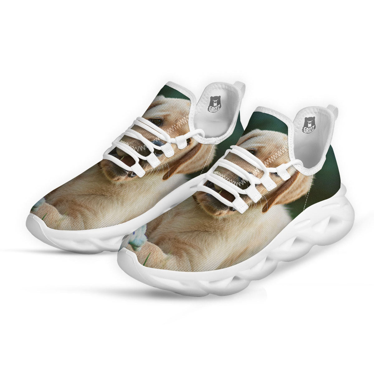 Puppy And Labrador Retriever Print White Running Shoes-grizzshop