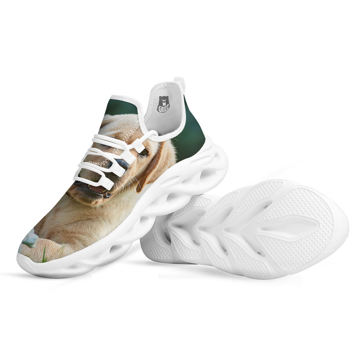 Puppy And Labrador Retriever Print White Running Shoes-grizzshop
