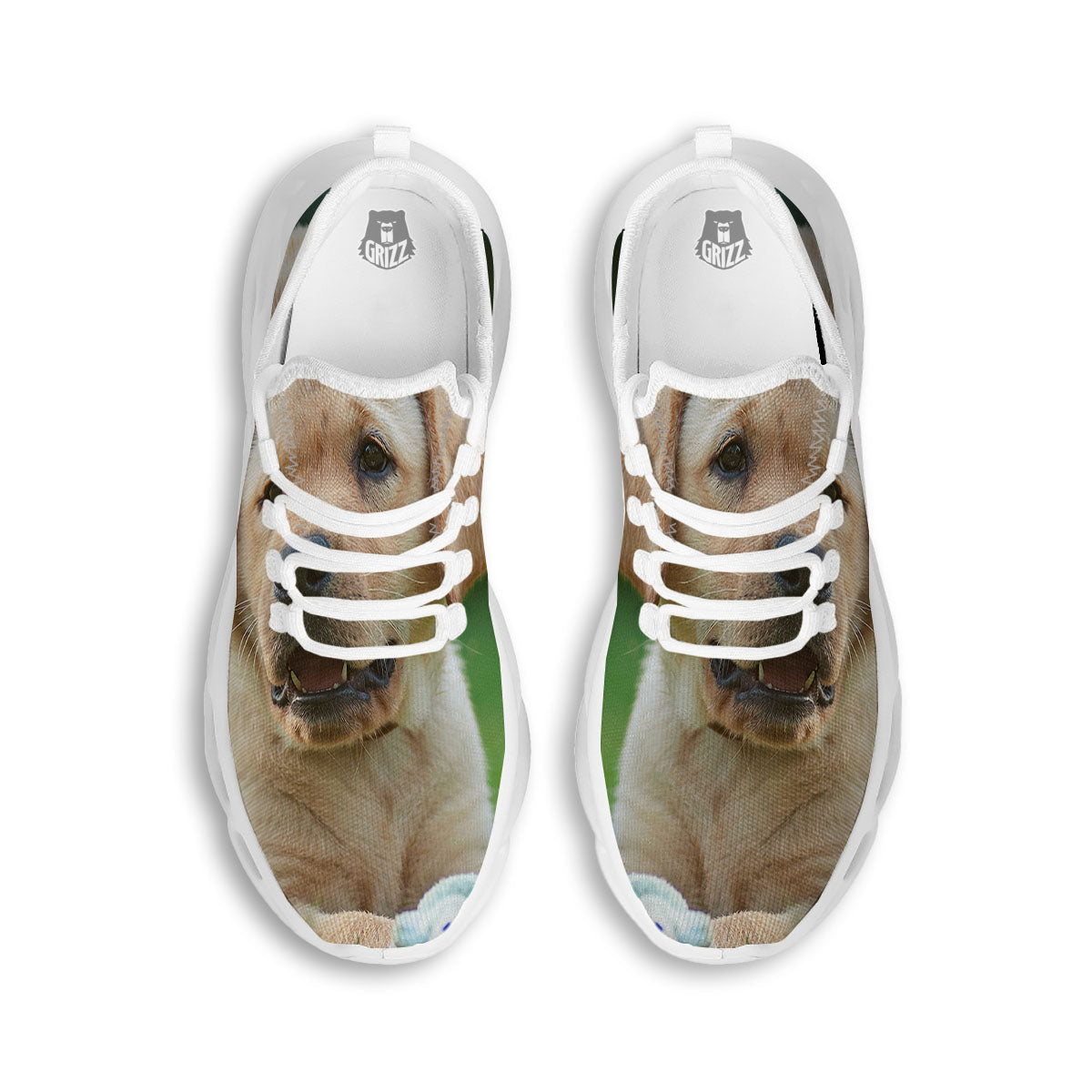 Puppy And Labrador Retriever Print White Running Shoes-grizzshop