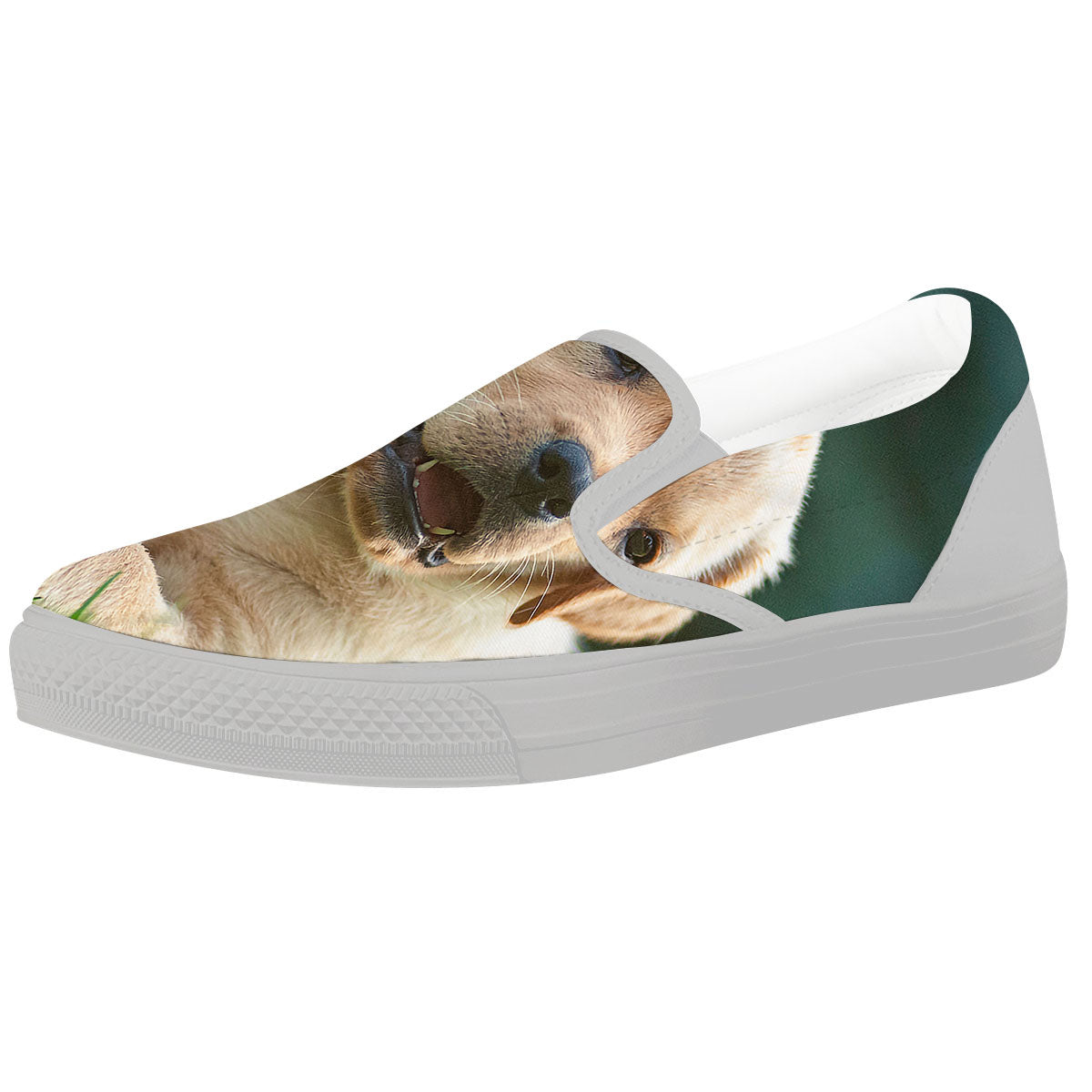Puppy And Labrador Retriever Print White Slip On Shoes-grizzshop