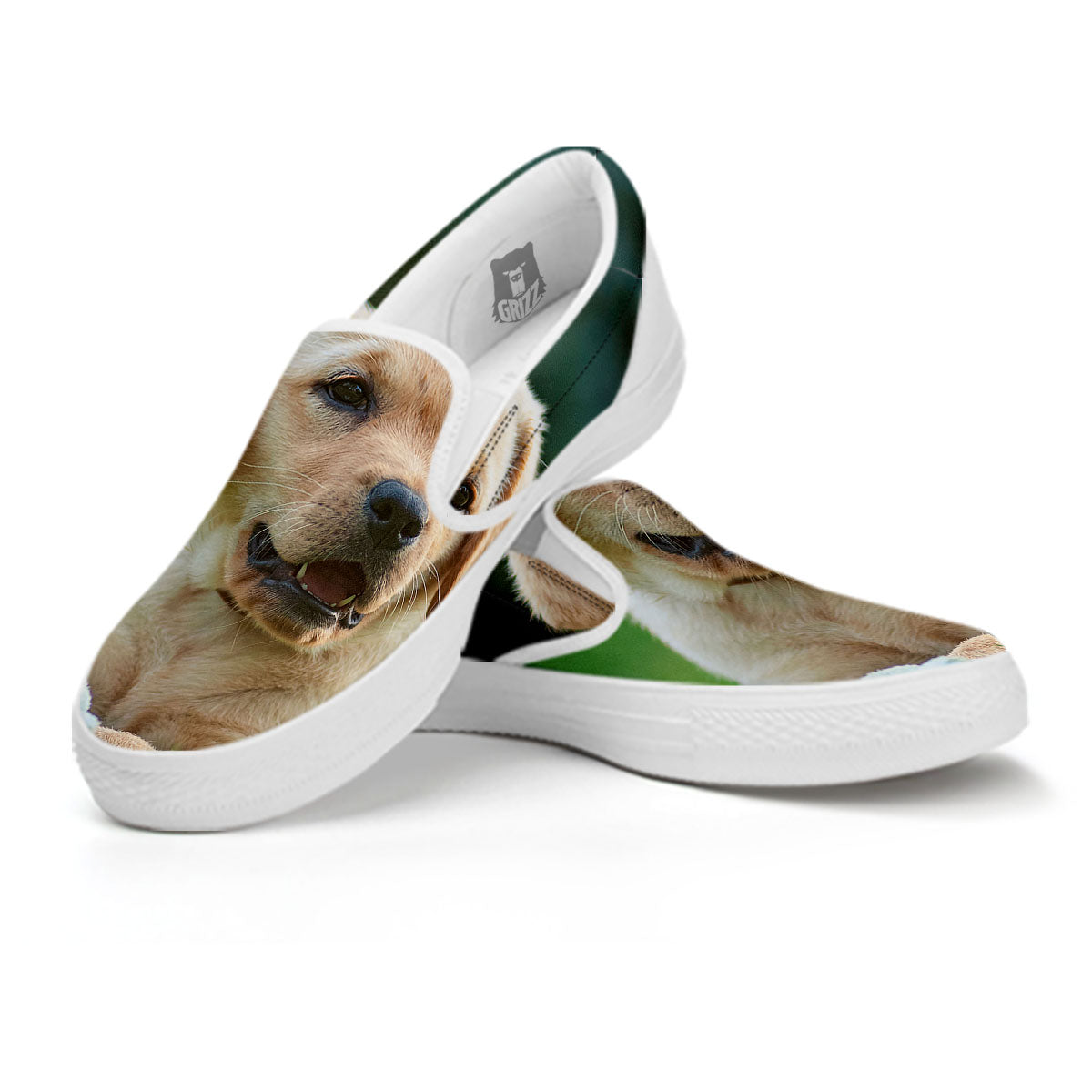 Puppy And Labrador Retriever Print White Slip On Shoes-grizzshop