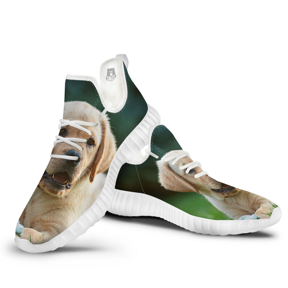 Puppy And Labrador Retriever Print White Walking Shoes-grizzshop