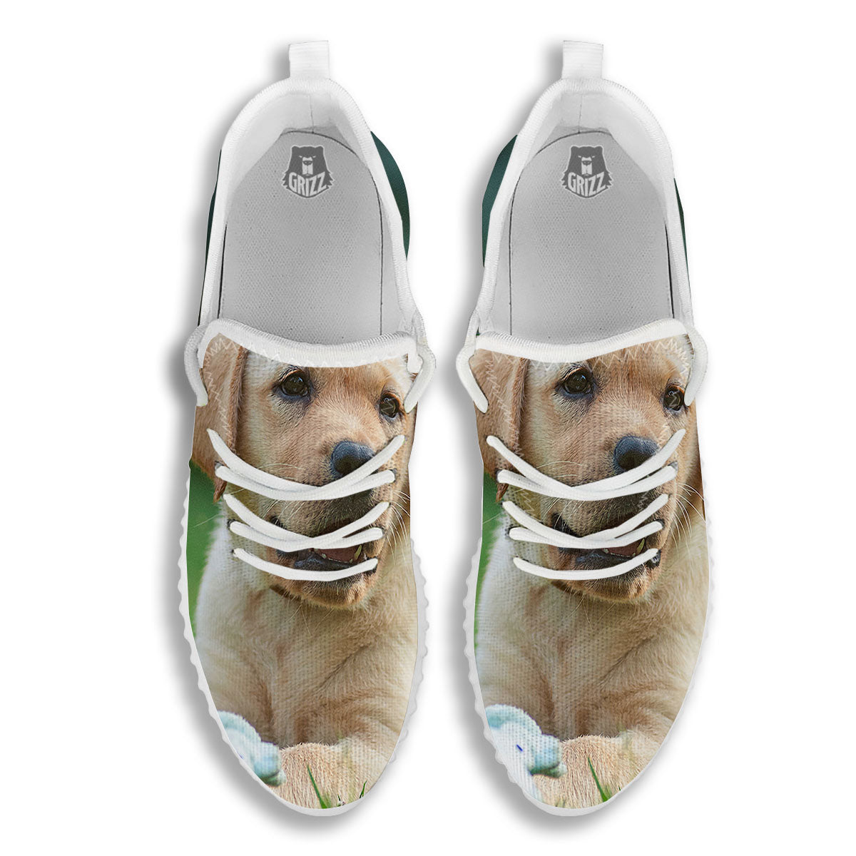 Puppy And Labrador Retriever Print White Walking Shoes-grizzshop