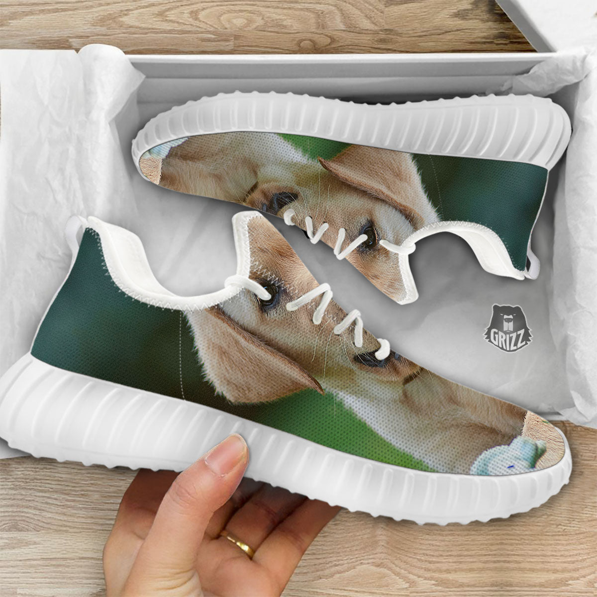 Puppy And Labrador Retriever Print White Walking Shoes-grizzshop