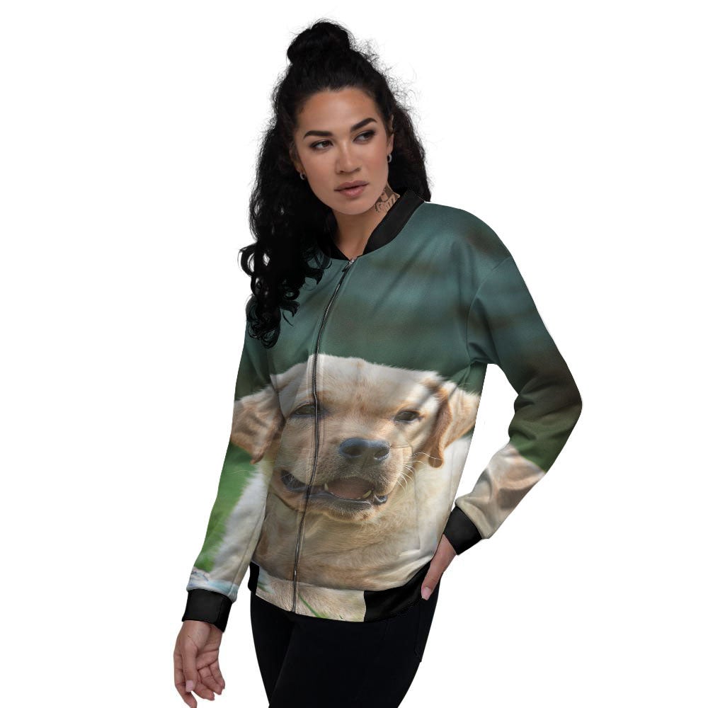 Puppy And Labrador Retriever Print Women's Bomber Jacket-grizzshop